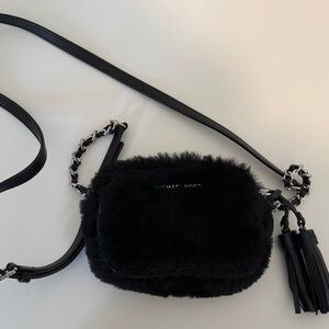 Michael Kors Black Faux Fur Crossbody with Chain Tassel